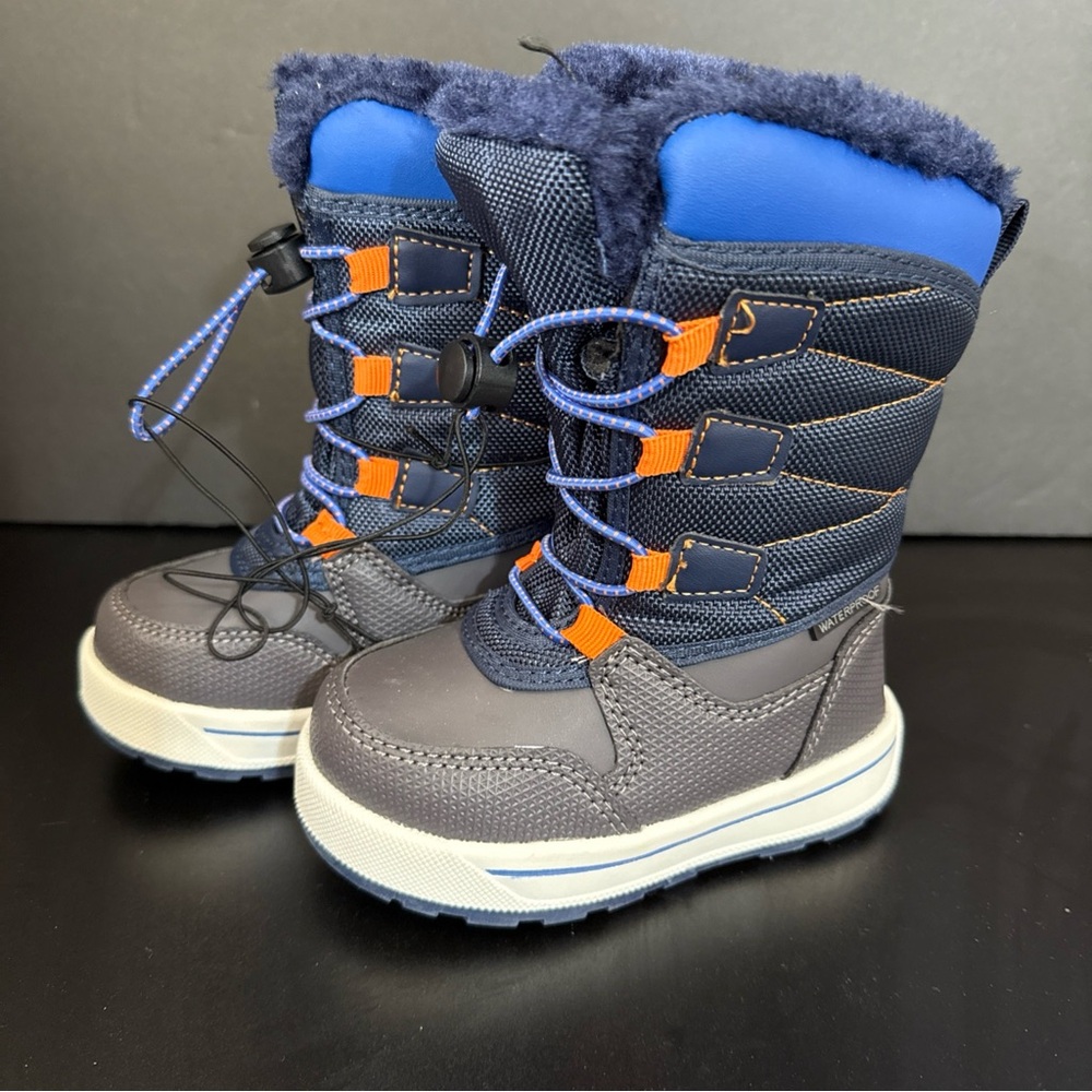 Kids' Waterproof Winter Boots with Blue and Orange Accents Size 6 Toddler NEW
